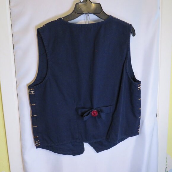 Vintage Bobbie Brooks Embroidered Floral Vest - Navy Blue UNISEX - Picture 2 of 9